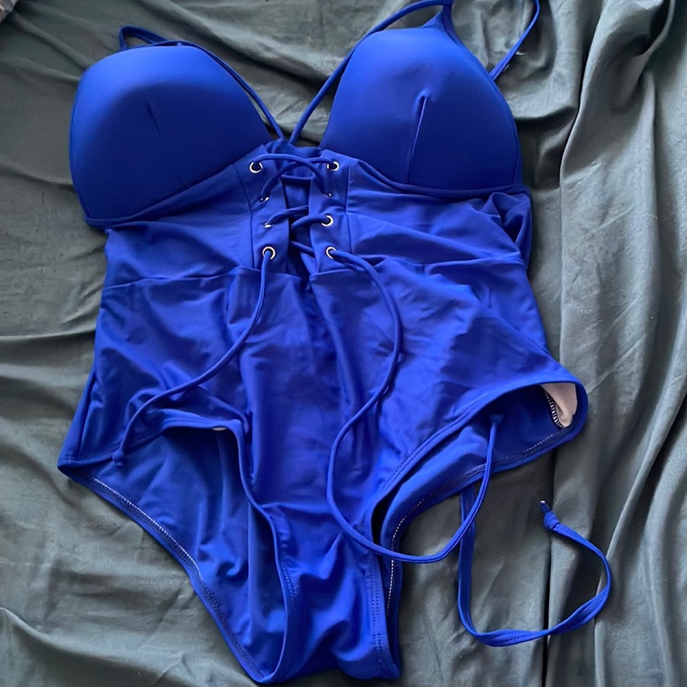 Navy blue one piece swimsuit